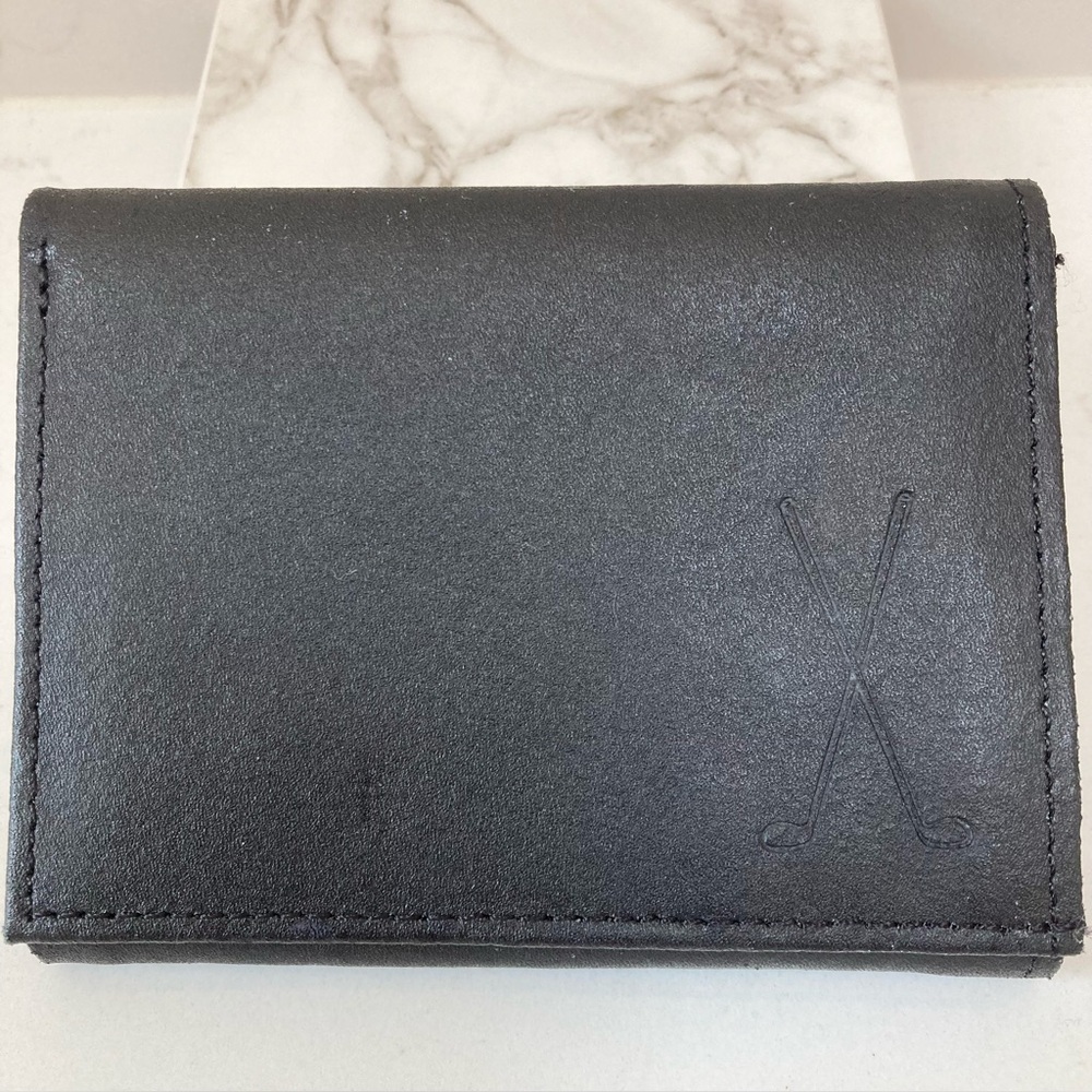 Black Split Leather Trifold Wallet with Embossed Golf Clubs - NWOT